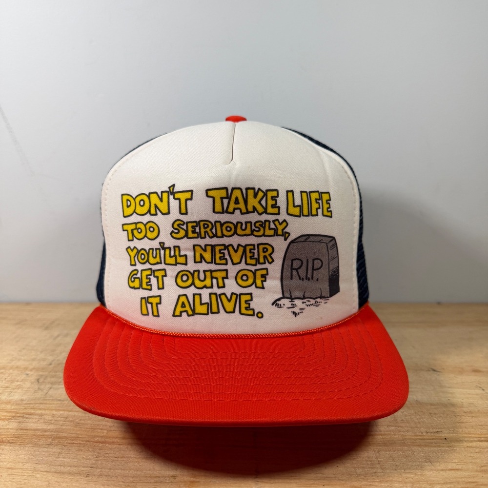 Vtg Novelty Trucker Hat OSFA Navy Dont Take Life Too Seriously Funny Haloween